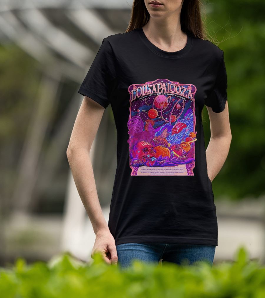 Lollapalooza India 2026 January 24 25 Planetary Cosmic Wildlife Perry Farrell X Aaquib Wani T-Shirt