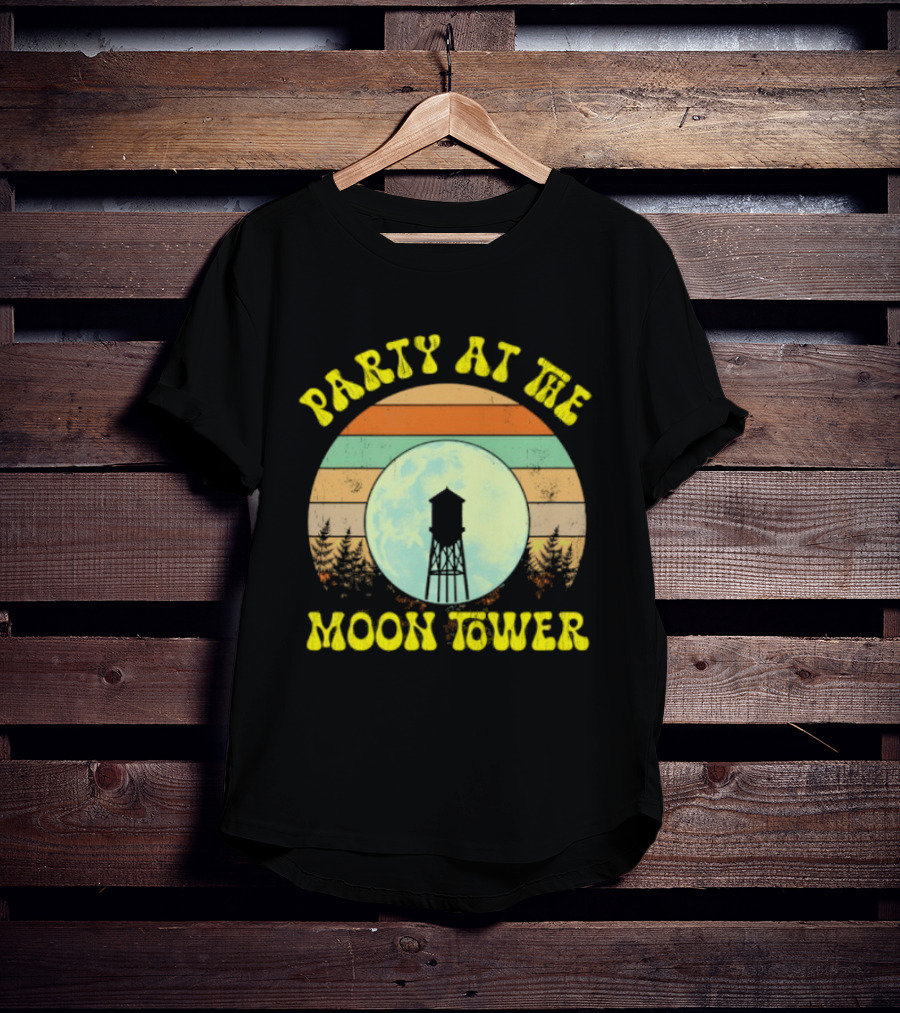 Party At The Moontower Retro Sunset Landscape Moon T-Shirt