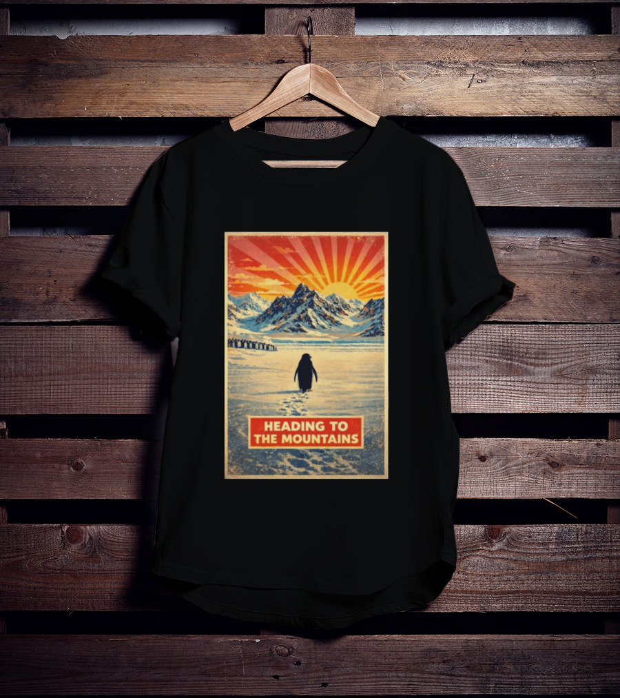 Penguin Journey Heading To The Mountains Sunrise T-Shirt