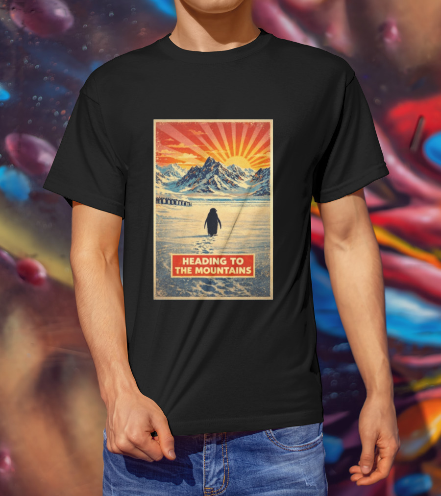 Penguin Journey Heading To The Mountains Sunrise T-Shirt