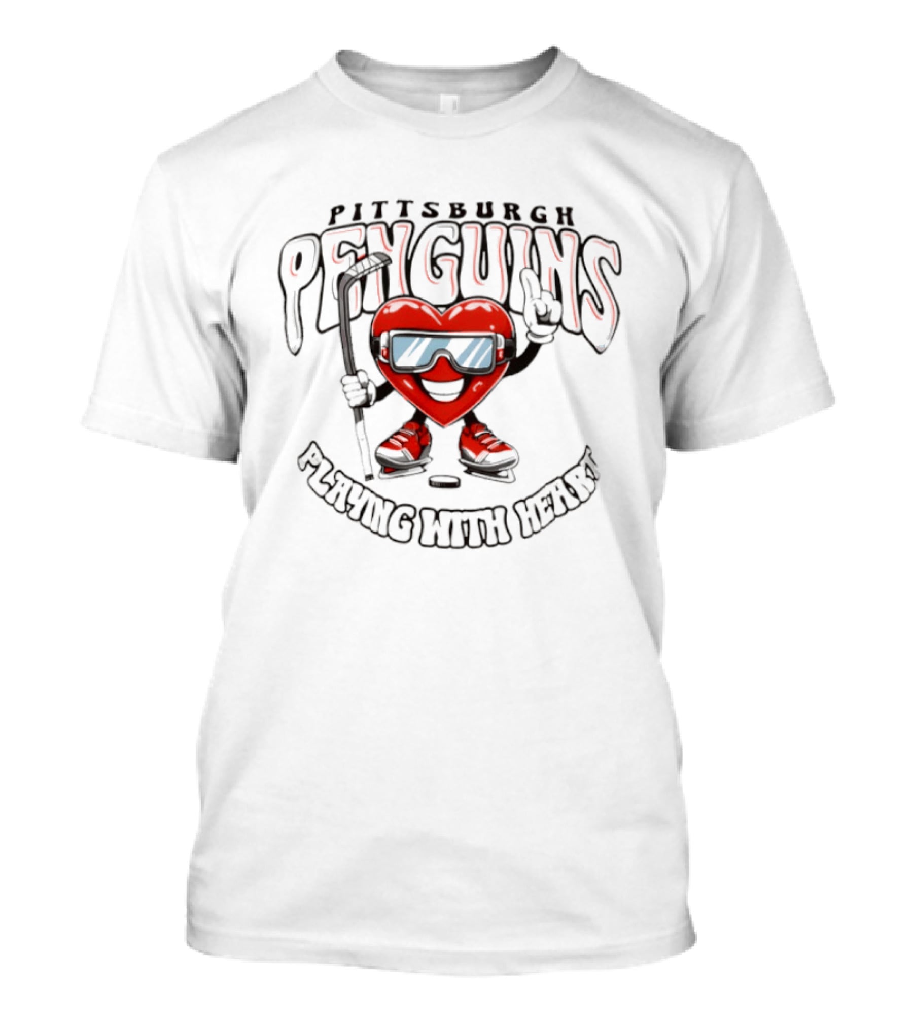 Pittsburgh Penguins Playing With Heart Valentine's Day Hockey Love T-Shirt