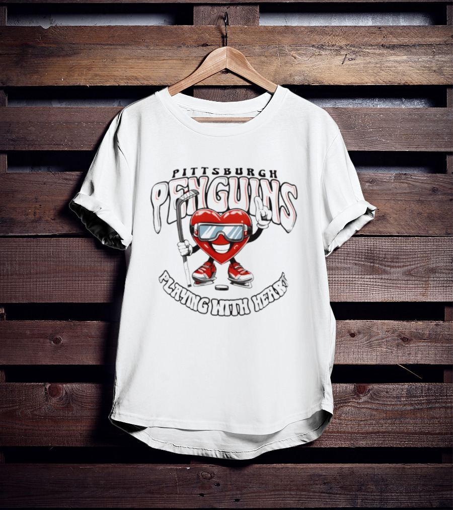 Pittsburgh Penguins Playing With Heart Valentine's Day Hockey Love T-Shirt
