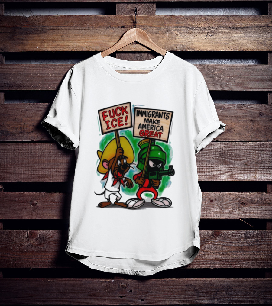 Fuck Ice Immigrants Make America Great Characters With Signs T-Shirt