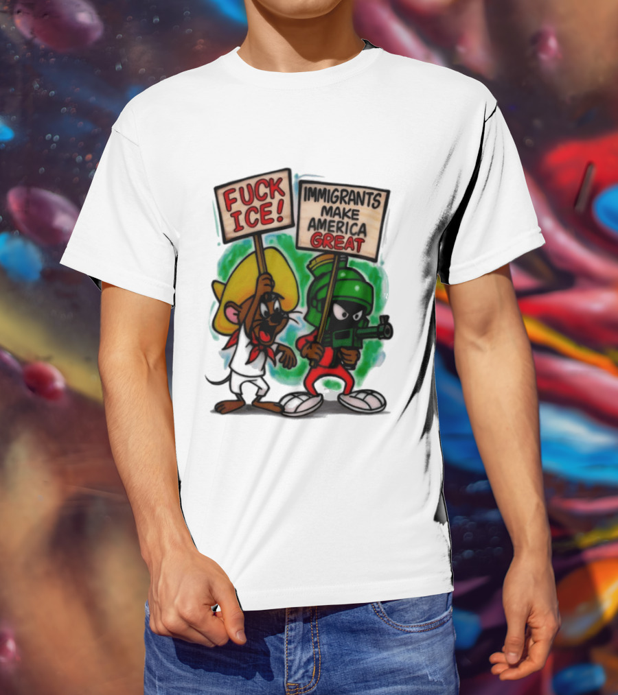 Fuck Ice Immigrants Make America Great Characters With Signs T-Shirt