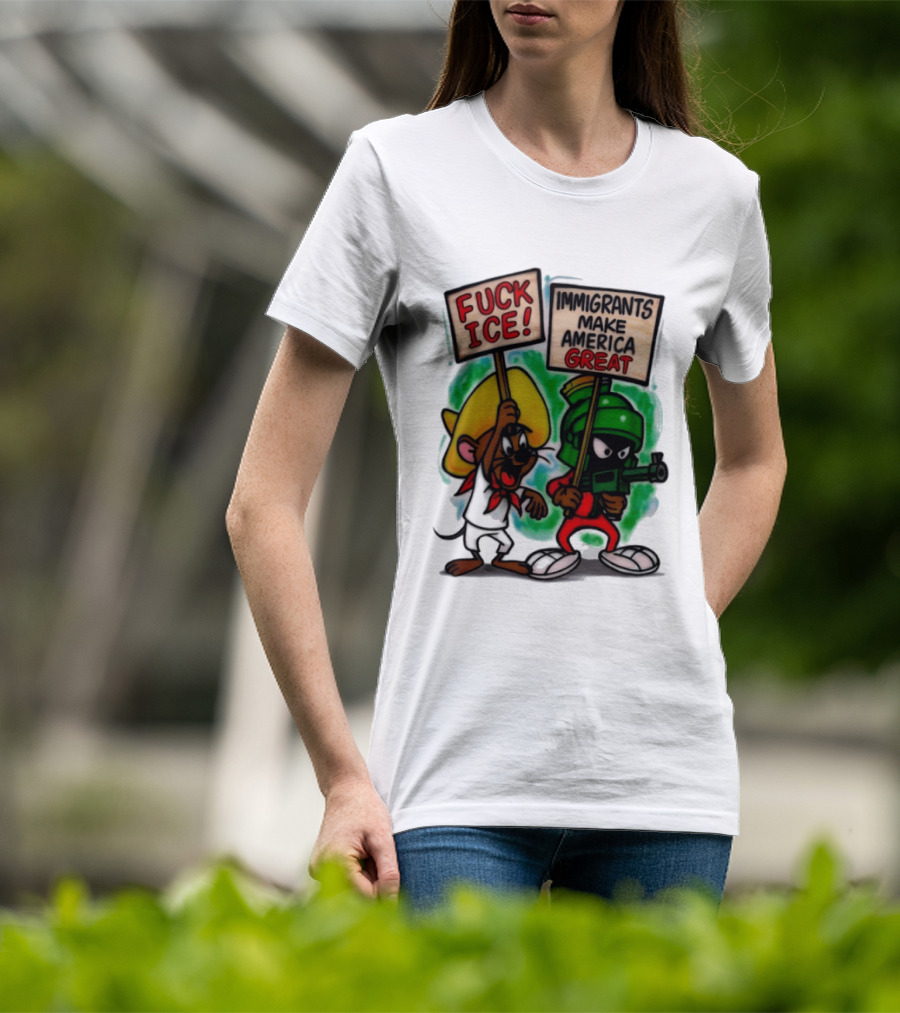 Fuck Ice Immigrants Make America Great Characters With Signs T-Shirt