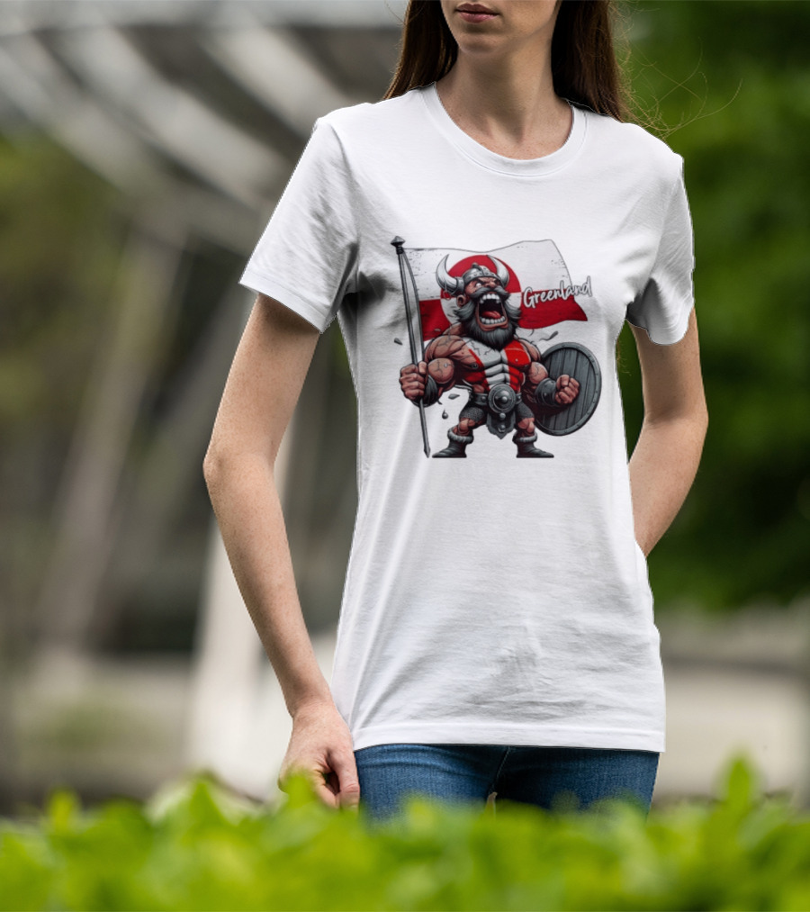 Greenland Viking Warrior Holding Shield And Flag T-Shirt