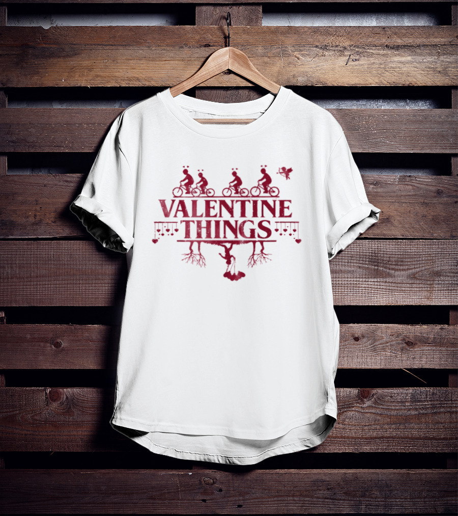 Valentine Things Stranger Things Biking Adventure Valentine's Day Shadow Monster T-Shirt