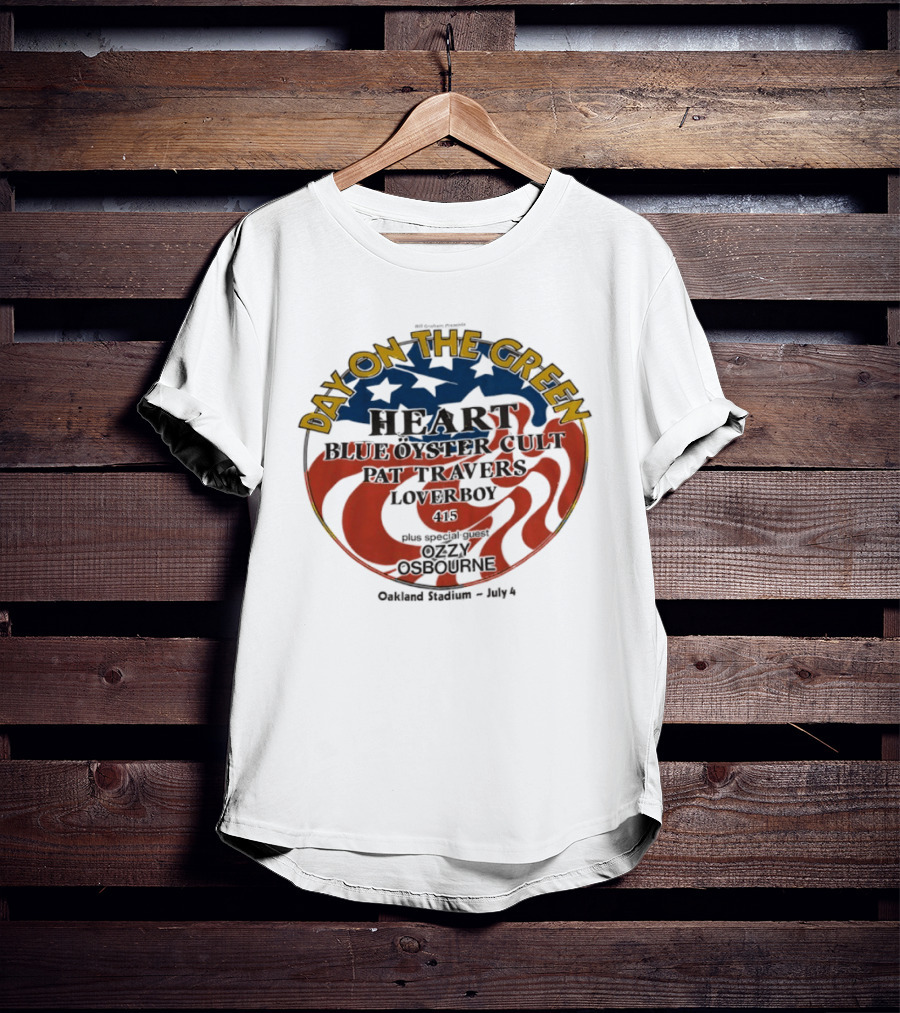 Day On The Green Heart Blue Oyster Cult Pat Travers Loverboy Ozzy Osbourne July 4th Oakland Stadium 1982 T-Shirt