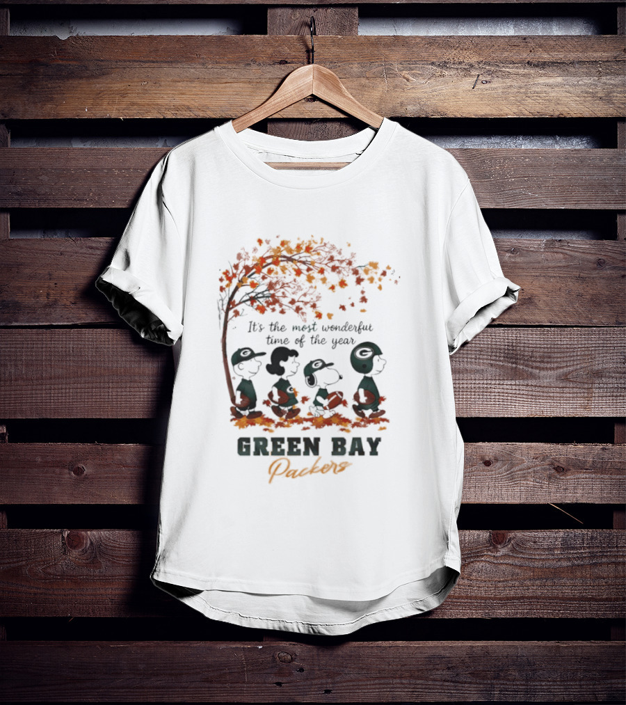 Green Bay Packers Snoopy Peanuts Fall Autumn Football It's The Most Wonderful Time Of The Year T-Shirt