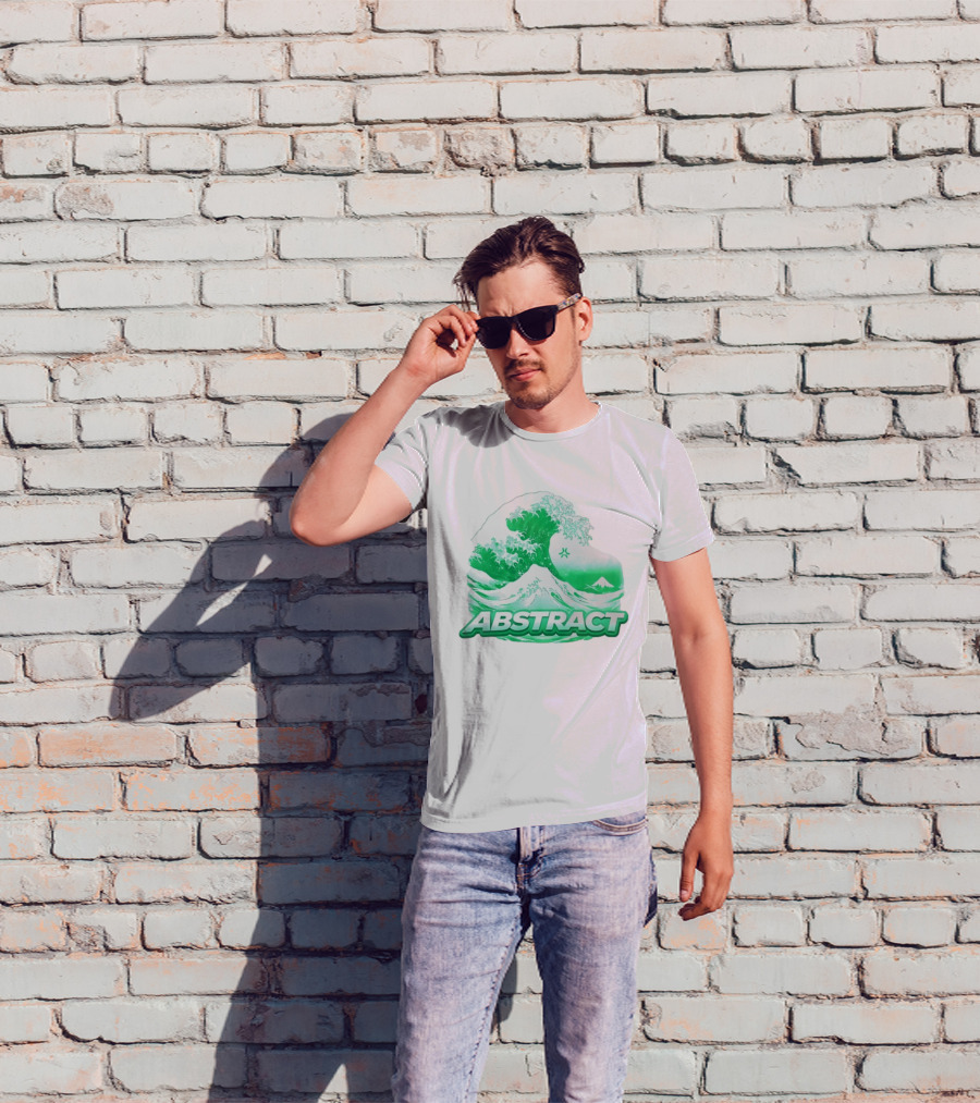 Abstract Green Wave Japanese Art Style Ocean Scene T-Shirt