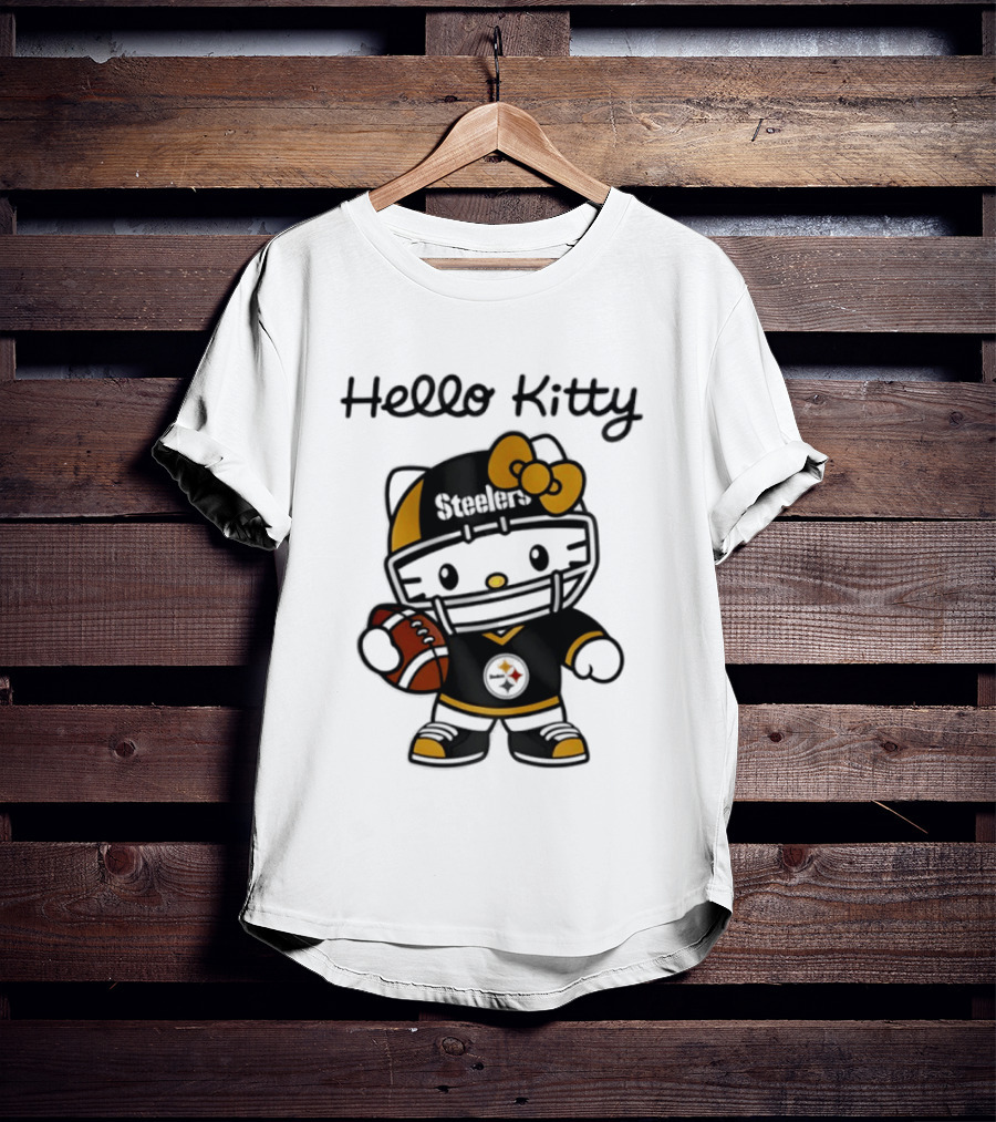Hello Kitty Steelers Football Helmet Bow Fan T-Shirt