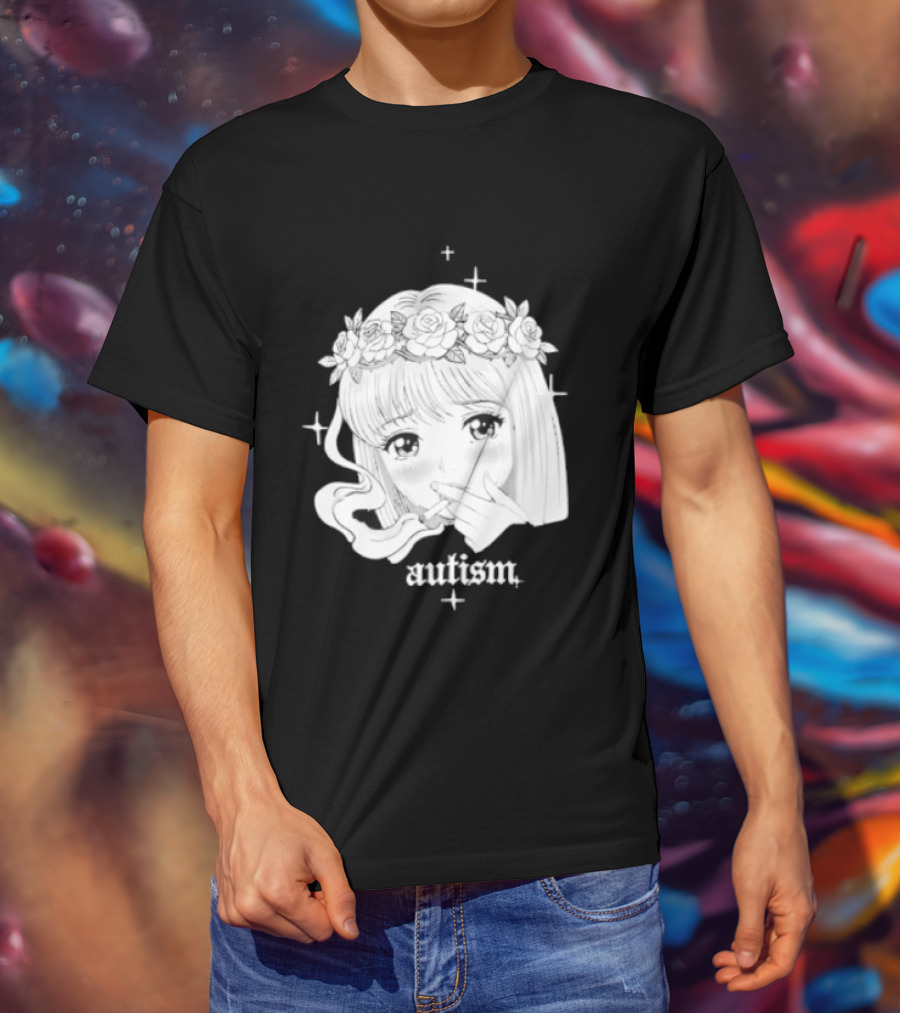 Autism Anime Girl Smoking Flower Crown Aesthetic T-Shirt