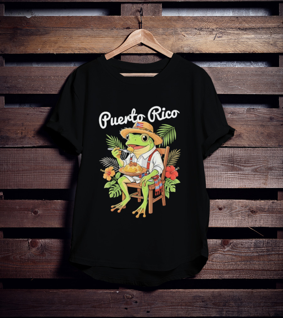 Puerto Rico Coqui Frog Eating Mofongo Taino Boricua Flag Hispanic T-Shirt