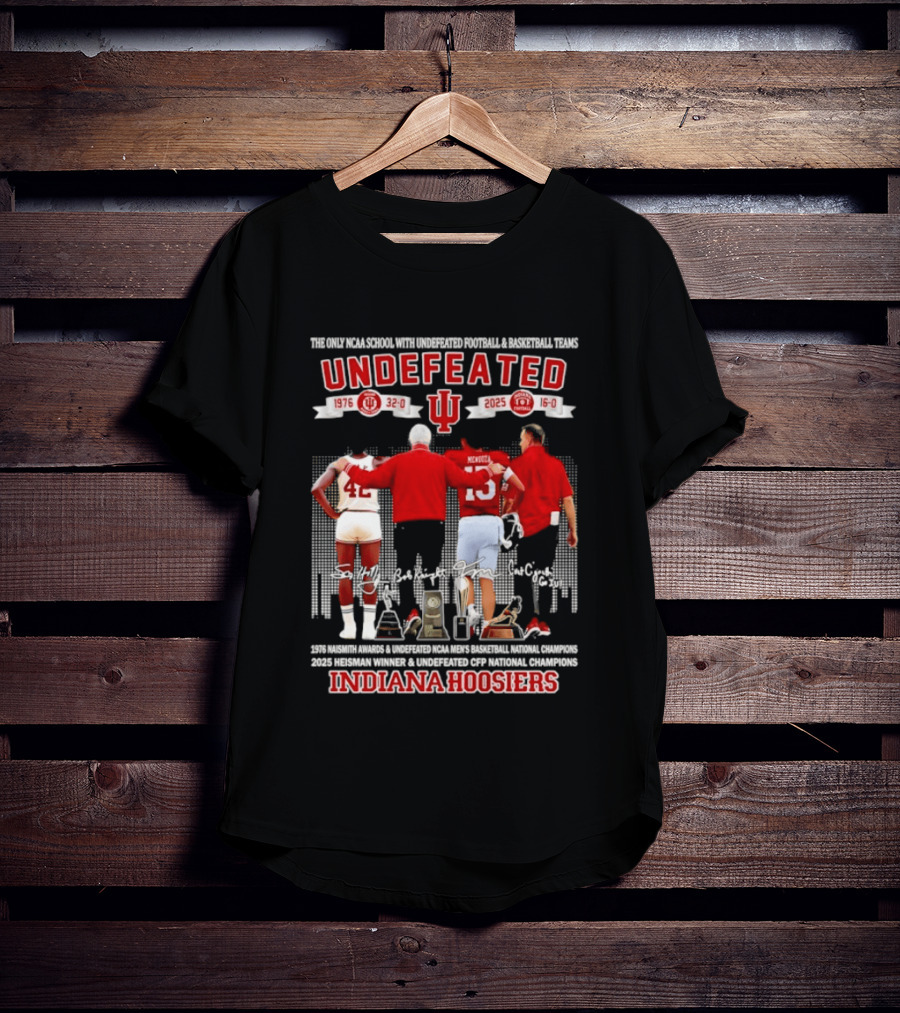 Indiana Hoosiers Undefeated 1976 Basketball 2025 Football McGinnis Bailey Memorial Stadium T-Shirt