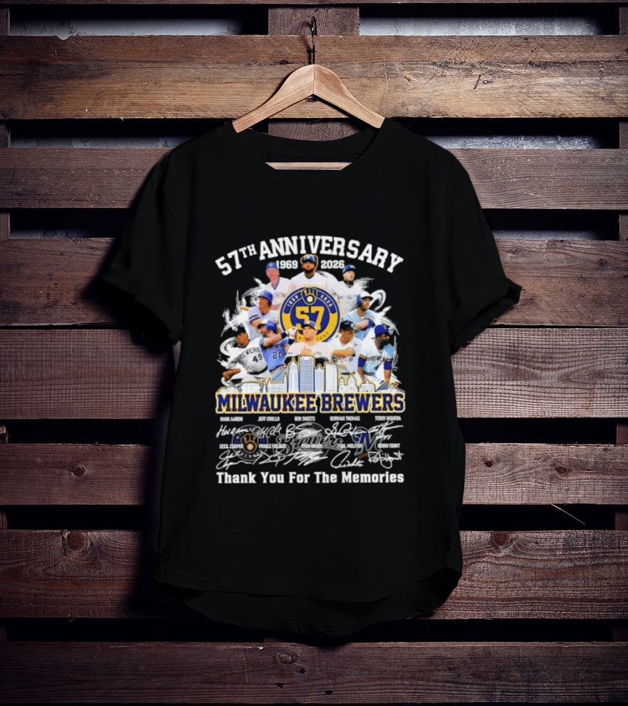 Milwaukee Brewers 57th Anniversary 1969 2023 Thank You For The Memories Signatures T-Shirt