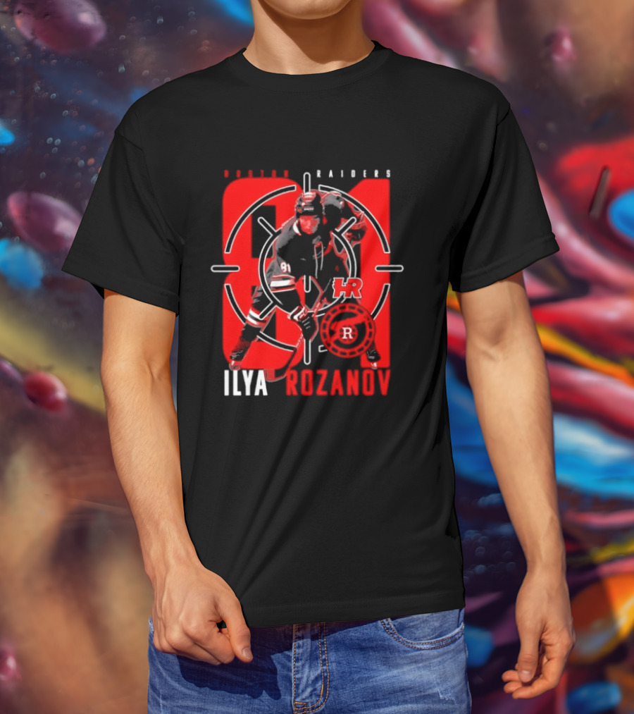 Boston Raiders Player Ilya Rozanov Hockey Target T-Shirt