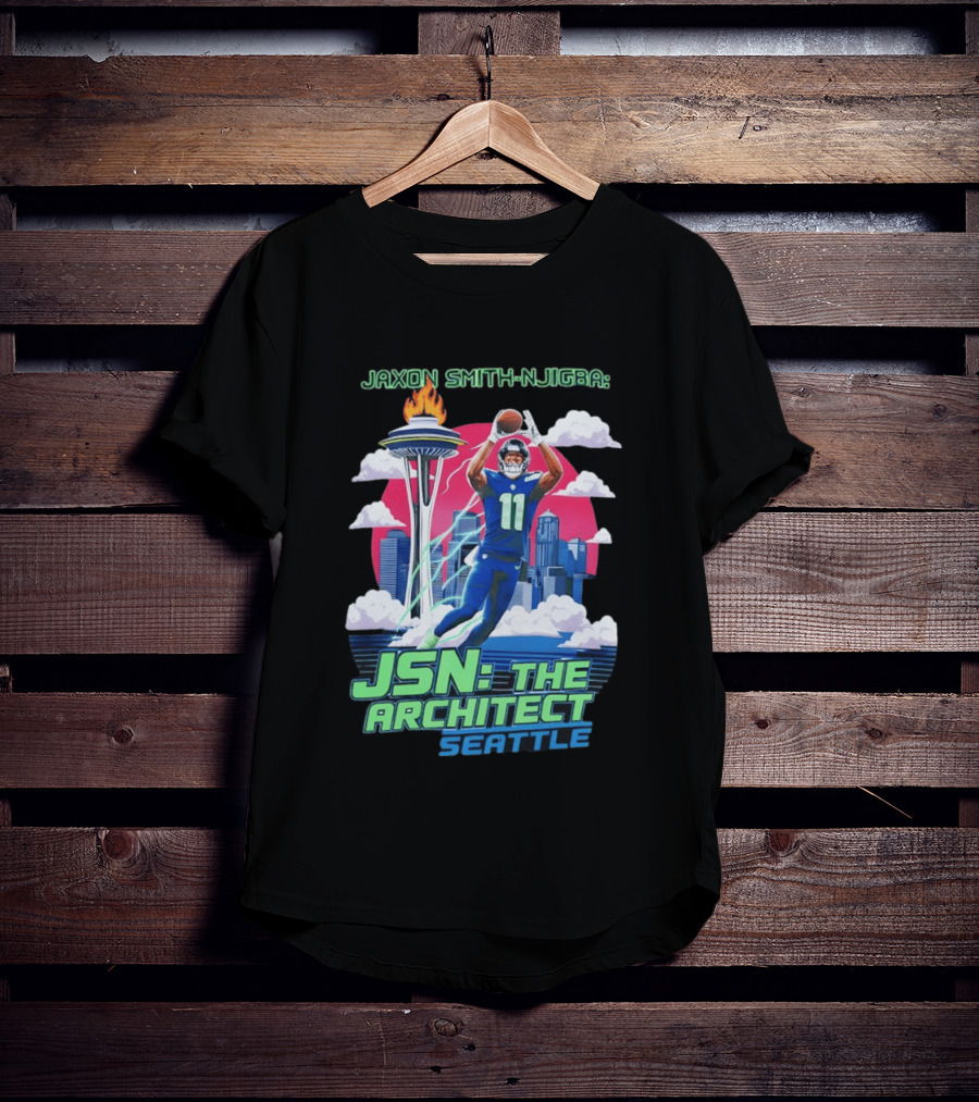 Jaxon Smith Njigba JSN The Architect Seattle Football Skyline T-Shirt