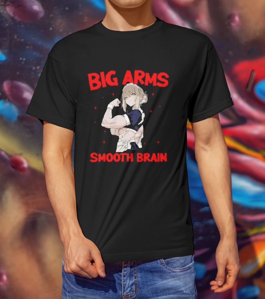 Big Arms Smooth Brain Anime Maid Flexing Strong Muscles T-Shirt