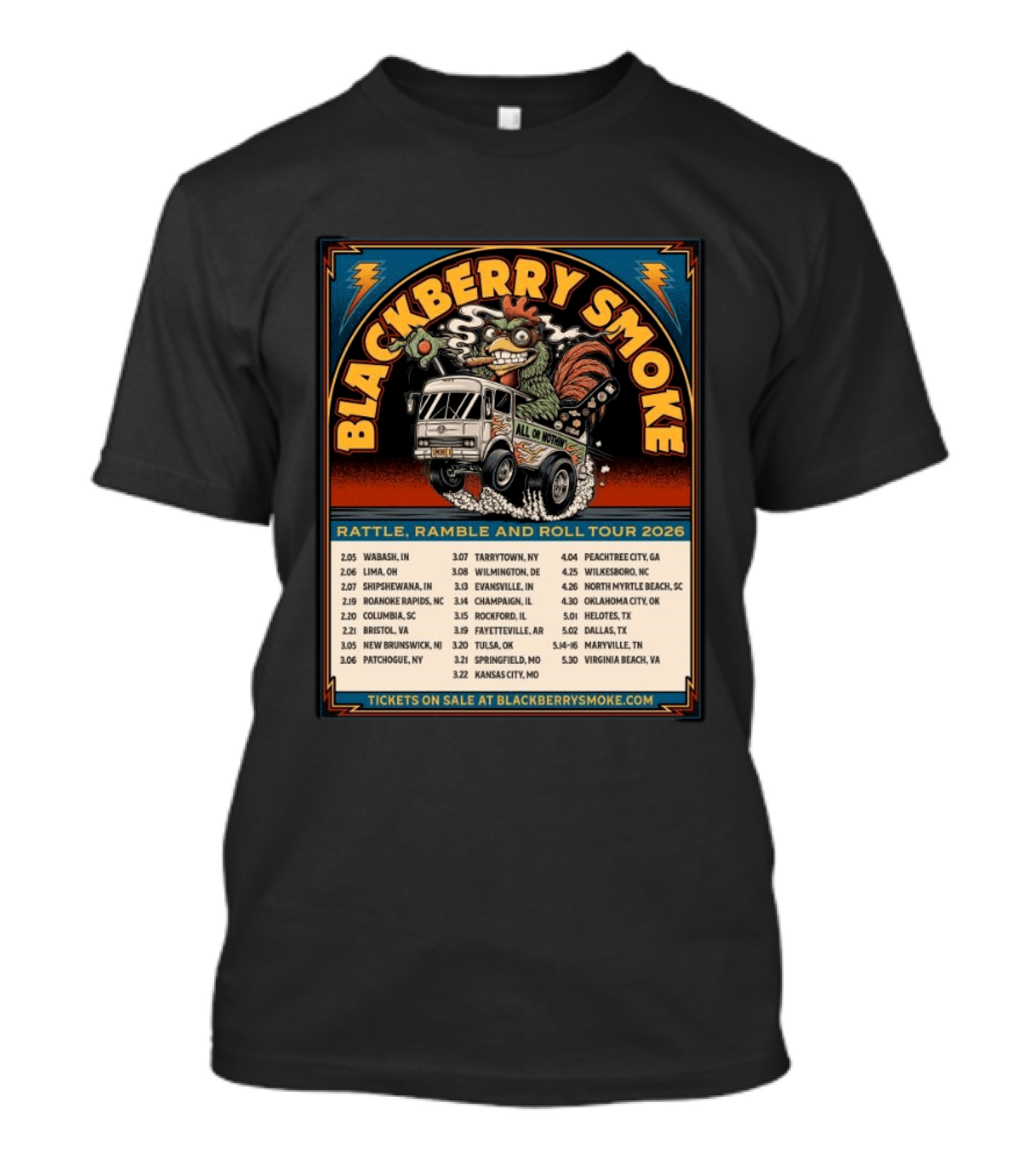 Blackberry Smoke Rattle Ramble And Roll Tour 2026 All Or Nothin Truck Dates T-Shirt