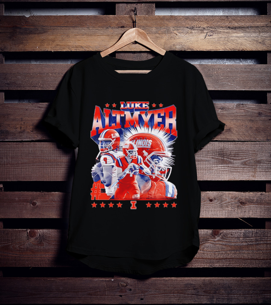 Luke Altmyer Illinois Football NCAA Legends Player Collage Helmet Stars T-Shirt