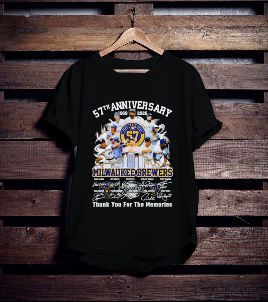 Milwaukee Brewers 57th Anniversary 1969 2026 Players City Skyline Thank You For The Memories T-Shirt
