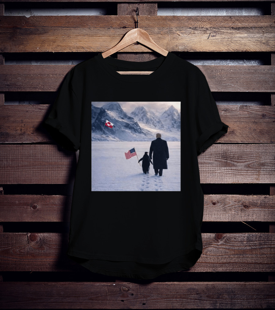 Nihilist Penguin Walking With Trump Antarctica American Flag Greenland Flag T-Shirt