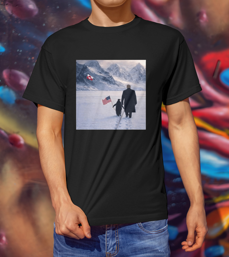 Nihilist Penguin Walking With Trump Antarctica American Flag Greenland Flag T-Shirt