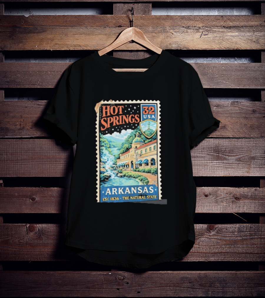 Hot Springs 32 USA Arkansas Established 1836 The Natural State Vintage Stamp T-Shirt