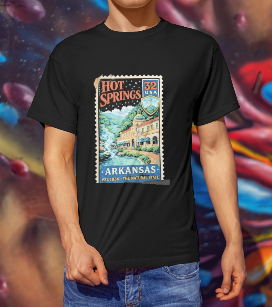 Hot Springs 32 USA Arkansas Established 1836 The Natural State Vintage Stamp T-Shirt