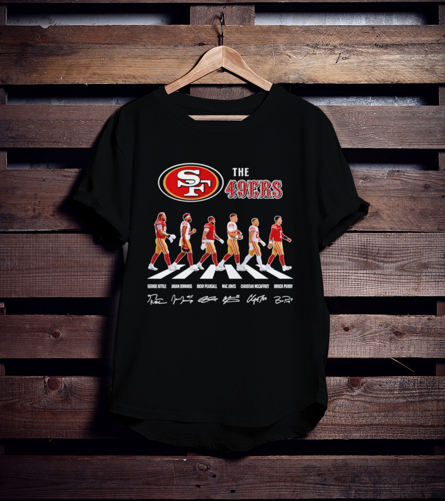 San Francisco 49ers Abbey Road 2026 Signatures Trent Williams Deebo Samuel George Kittle Christian McCaffrey Brock Purdy T-Shirt