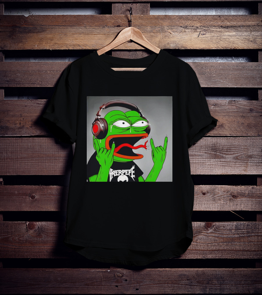 Pepe The Frog Metal Rocker With Headphones And Screaming Face T-Shirt