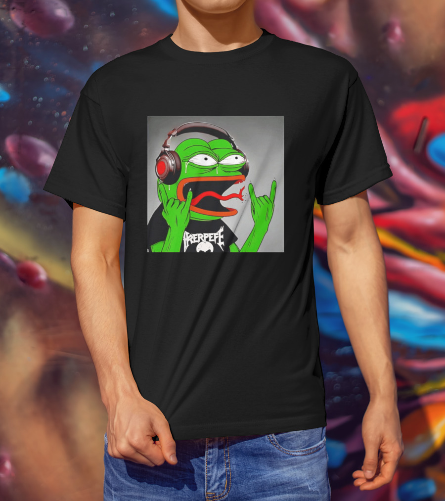Pepe The Frog Metal Rocker With Headphones And Screaming Face T-Shirt
