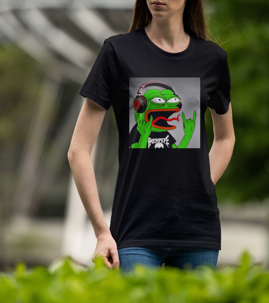 Pepe The Frog Metal Rocker With Headphones And Screaming Face T-Shirt