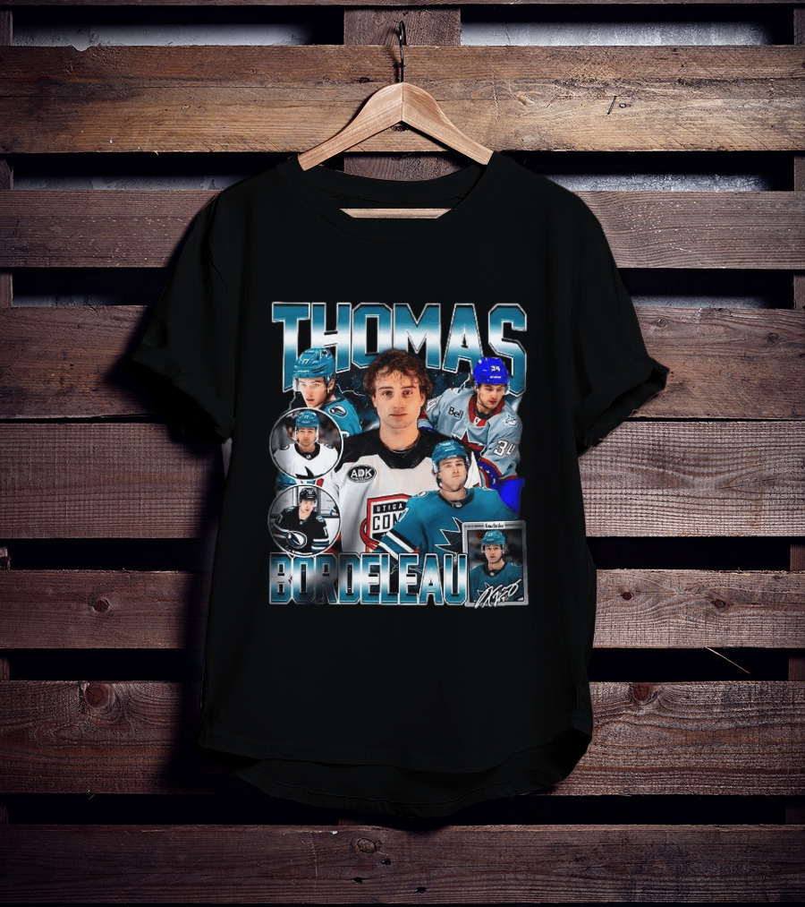 Thomas Bordeleau Hockey San Jose Sharks NHL Utica Comets AHL Bell ADK 34 Signature T-Shirt