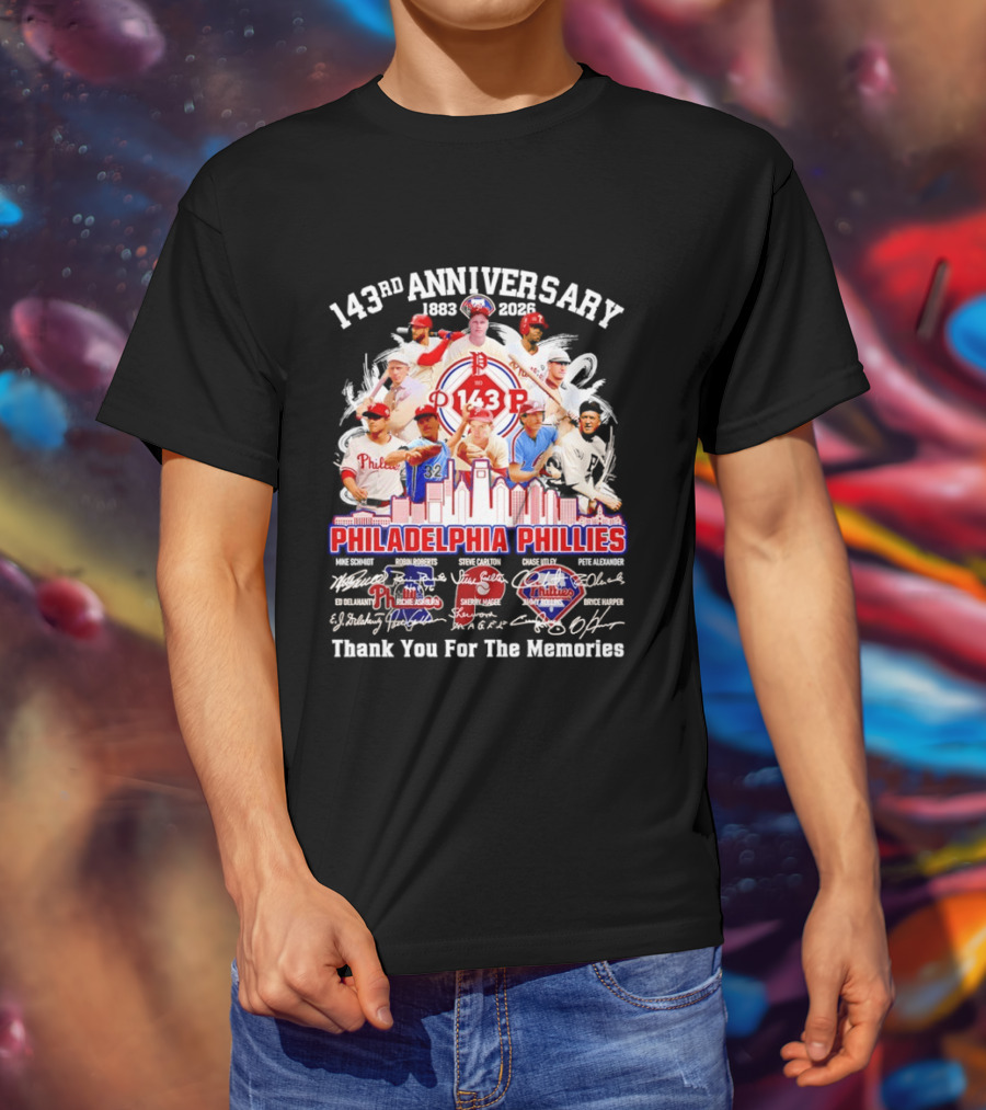 143rd Anniversary 1883 2026 Philadelphia Phillies Players City Skyline Thank You For The Memories T-Shirt
