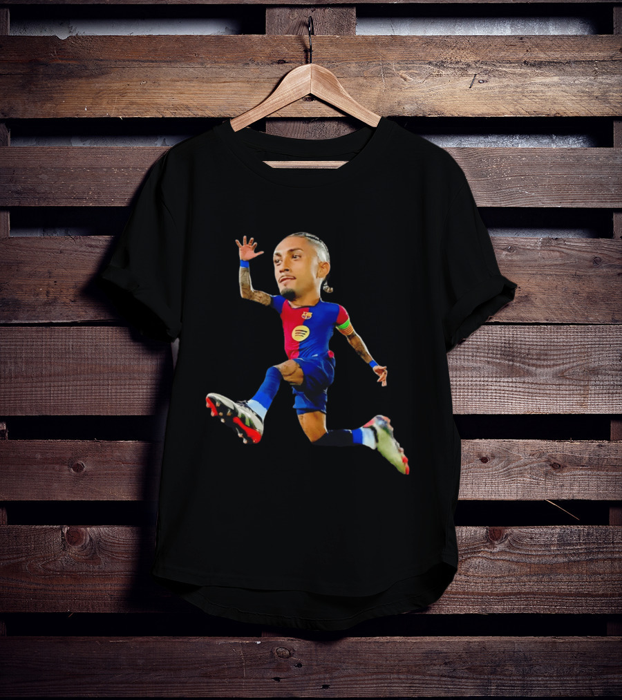 Raphinha Barcelona La Liga Brasil Caricature Player Action Pose T-Shirt