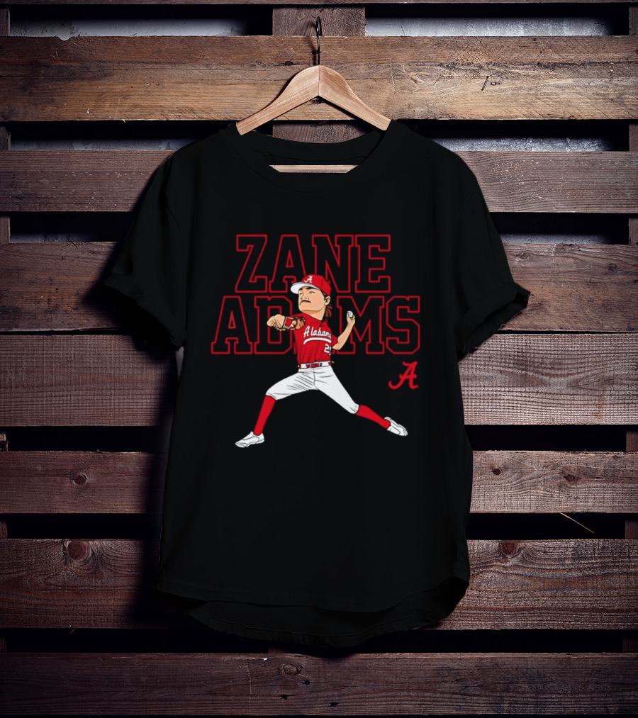 Zane Adams Alabama Baseball NCAA Caricature Pitcher Player Jersey T-Shirt