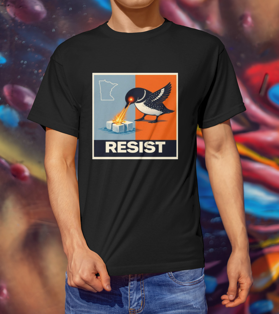 Rebel Minneapolis Ice Protest Resist With Loon Laser Bird And Minnesota Map T-Shirt