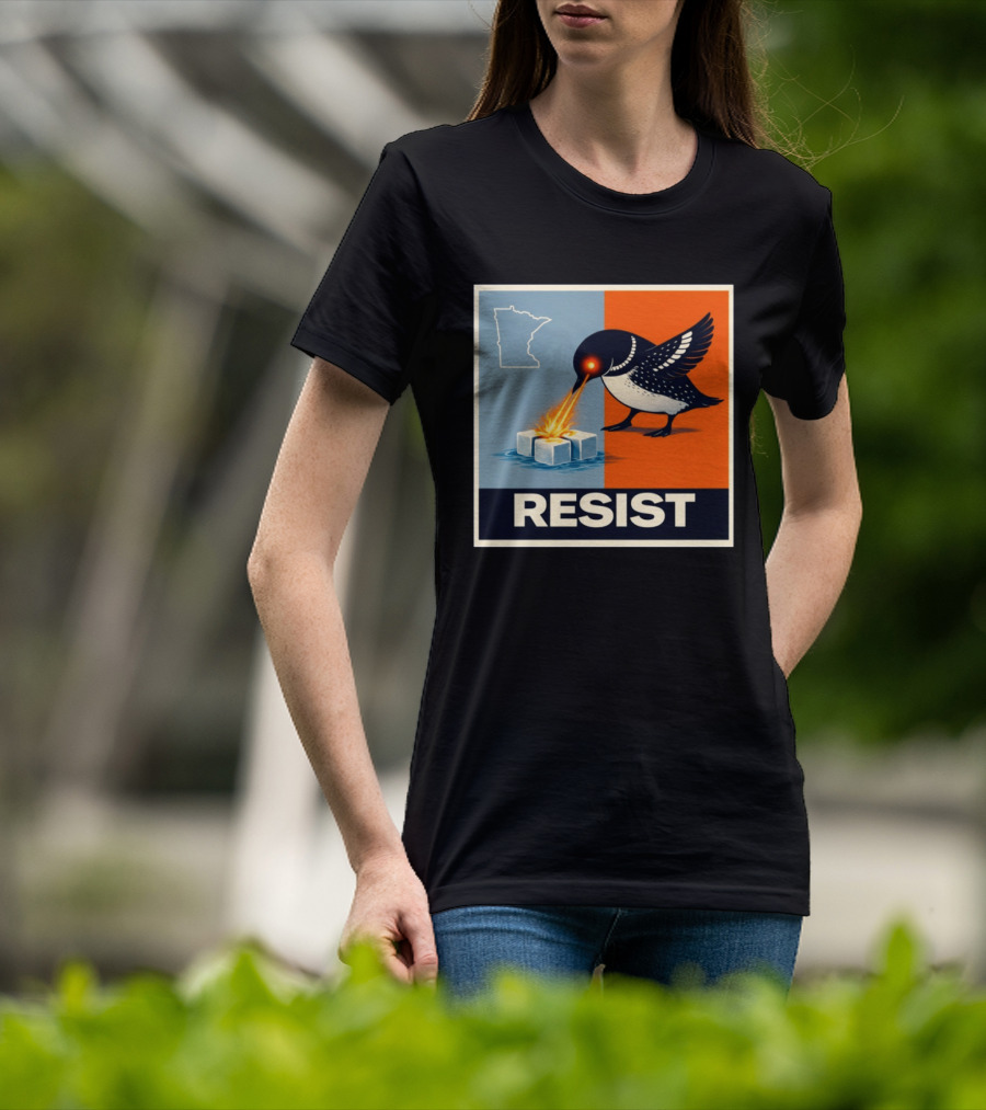 Rebel Minneapolis Ice Protest Resist With Loon Laser Bird And Minnesota Map T-Shirt