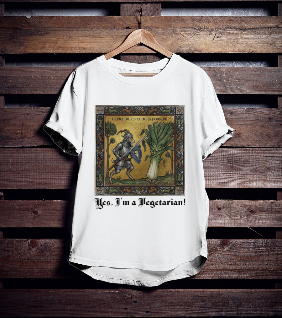 Capra Miles Contra Porrum Knight Vs Leek Yes I'm A Vegetarian T-Shirt