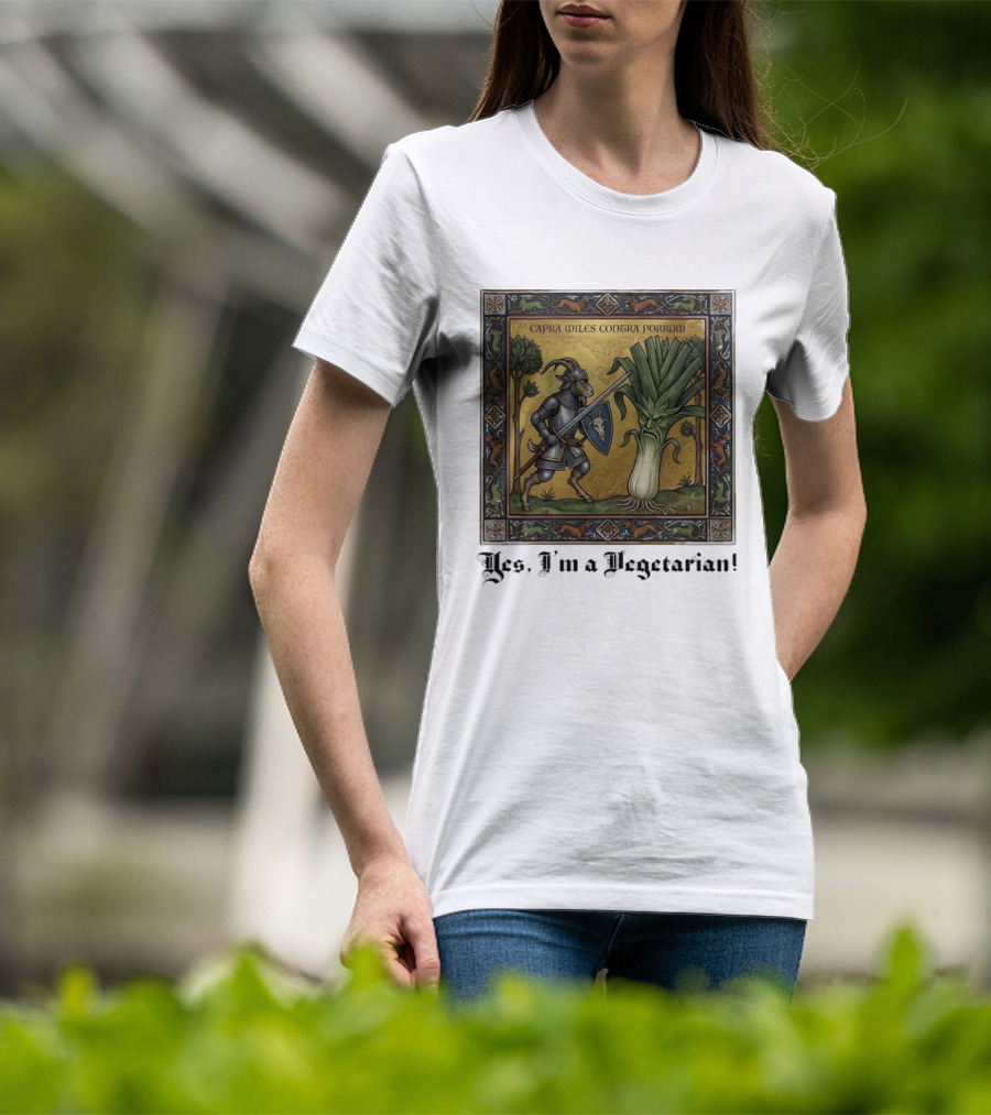 Capra Miles Contra Porrum Knight Vs Leek Yes I'm A Vegetarian T-Shirt