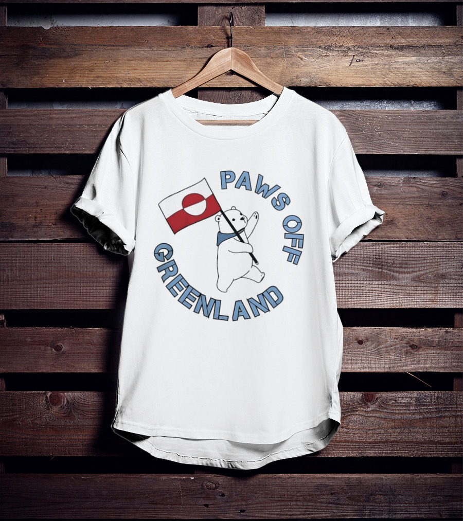 Paws Off Greenland Polar Bear Holding Flag T-Shirt