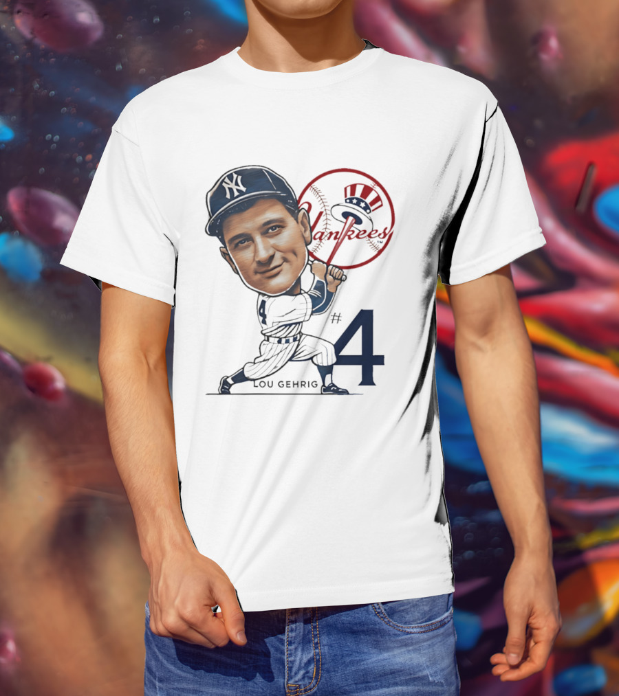 Lou Gehrig New York Yankees #4 Caricature Yankees T-Shirt
