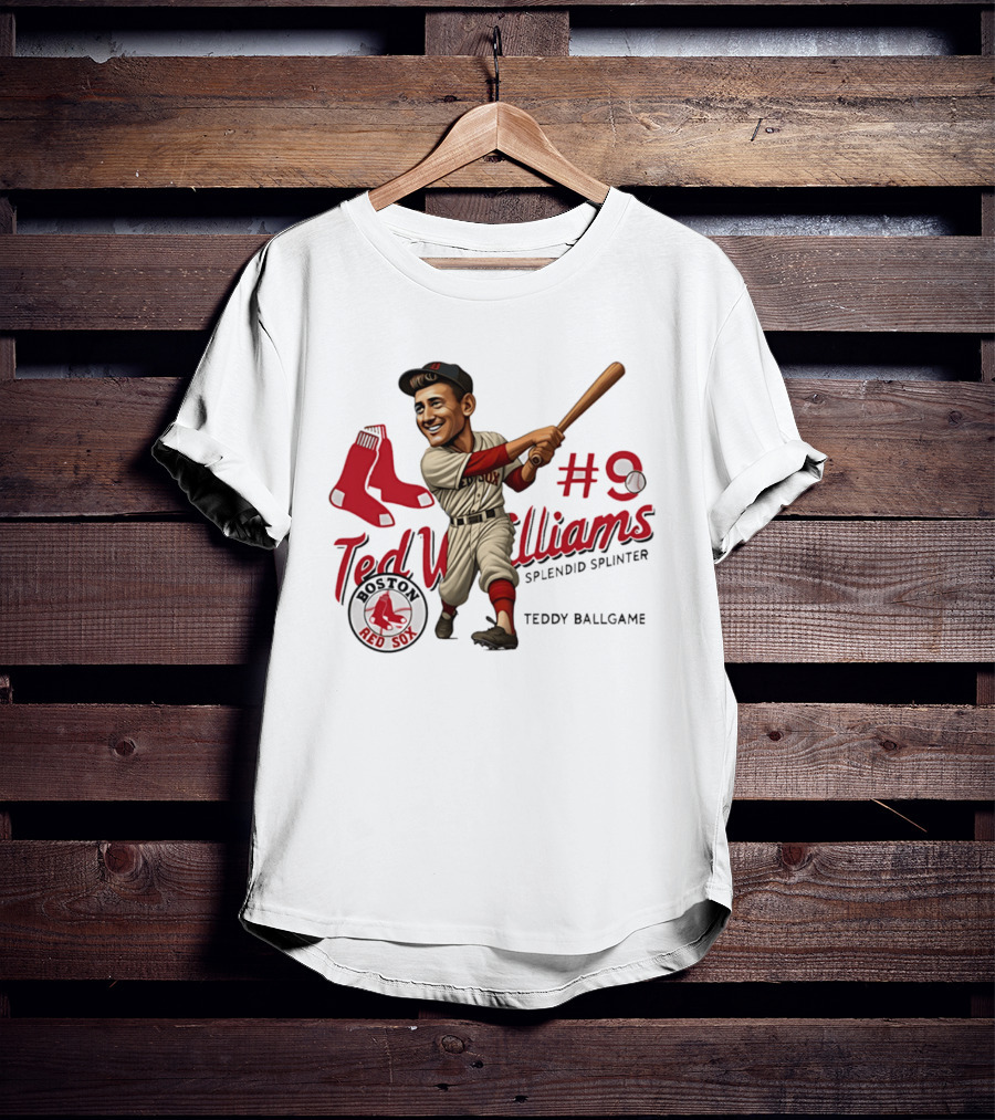 Ted Williams Boston Red Sox Splendid Splinter #9 Teddy Ballgame Caricature T-Shirt
