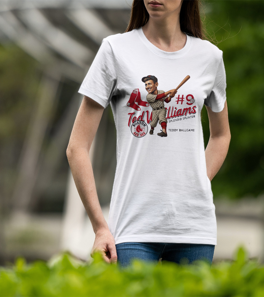Ted Williams Boston Red Sox Splendid Splinter #9 Teddy Ballgame Caricature T-Shirt