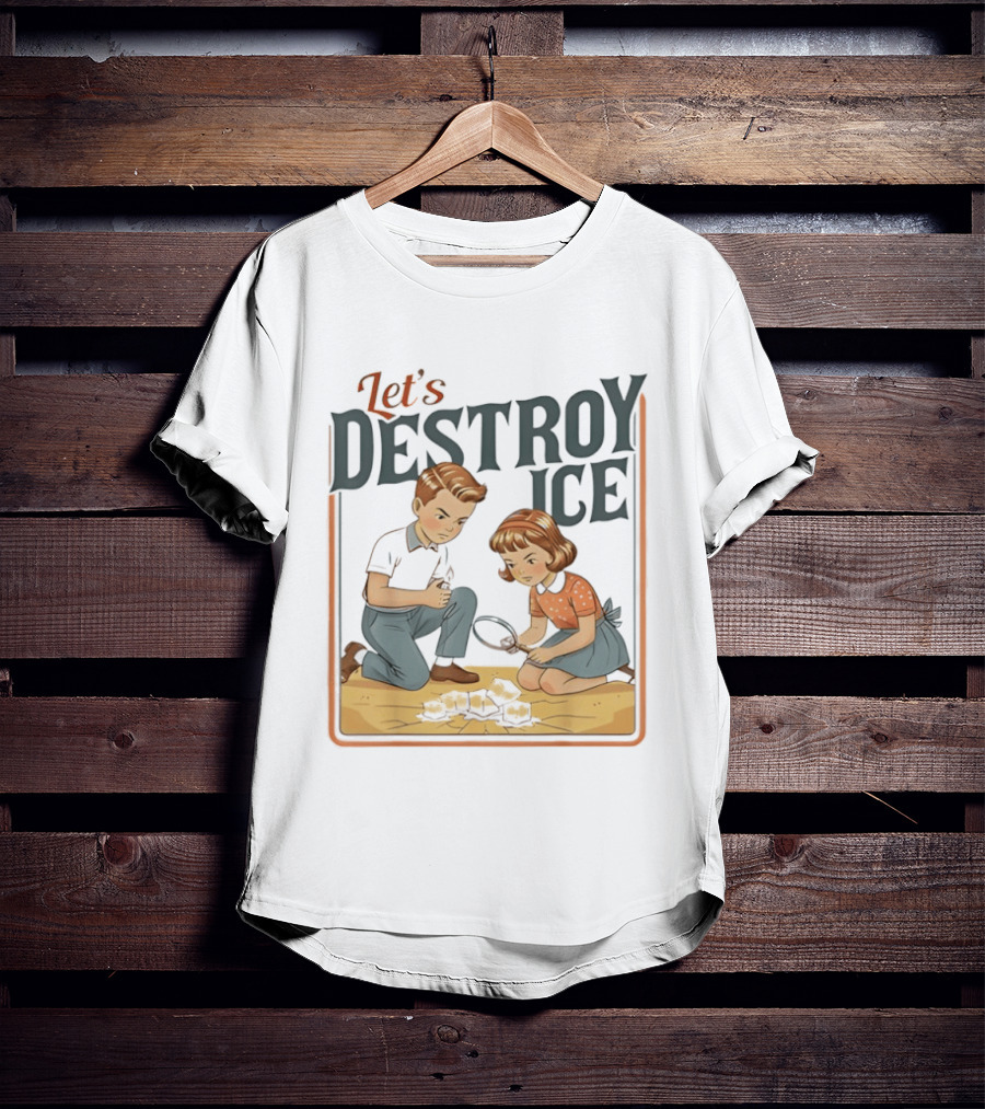 Let's Destroy Ice Vintage Style Cartoon Kids With Airplane T-Shirt