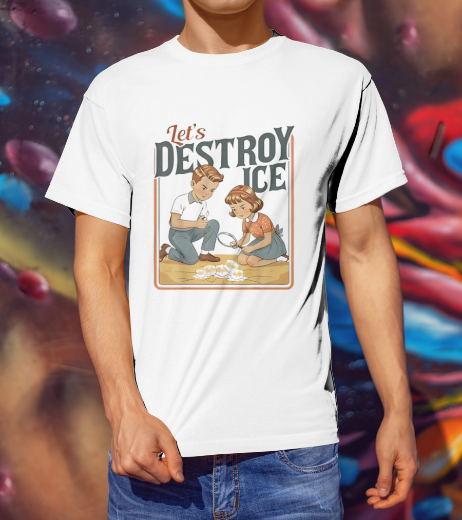 Let's Destroy Ice Vintage Style Cartoon Kids With Airplane T-Shirt