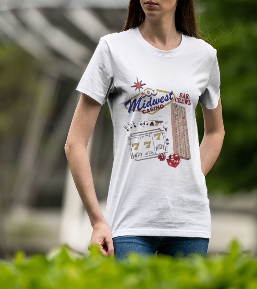 Wisconsin Midwest Casino Bar Crawl Slot Machine Dice Playing Cards Cribbage Board T-Shirt