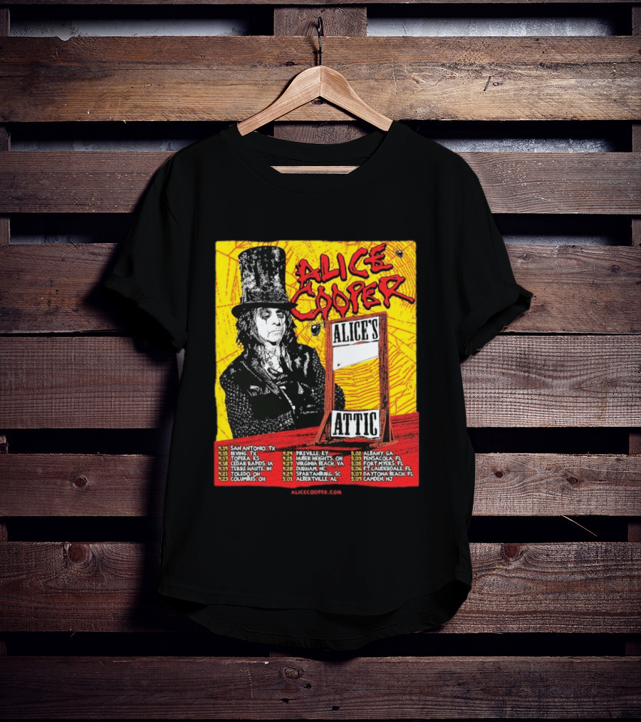Alice Cooper 2026 Alice's Attic Tour Dates San Antonio Albany Locations T-Shirt