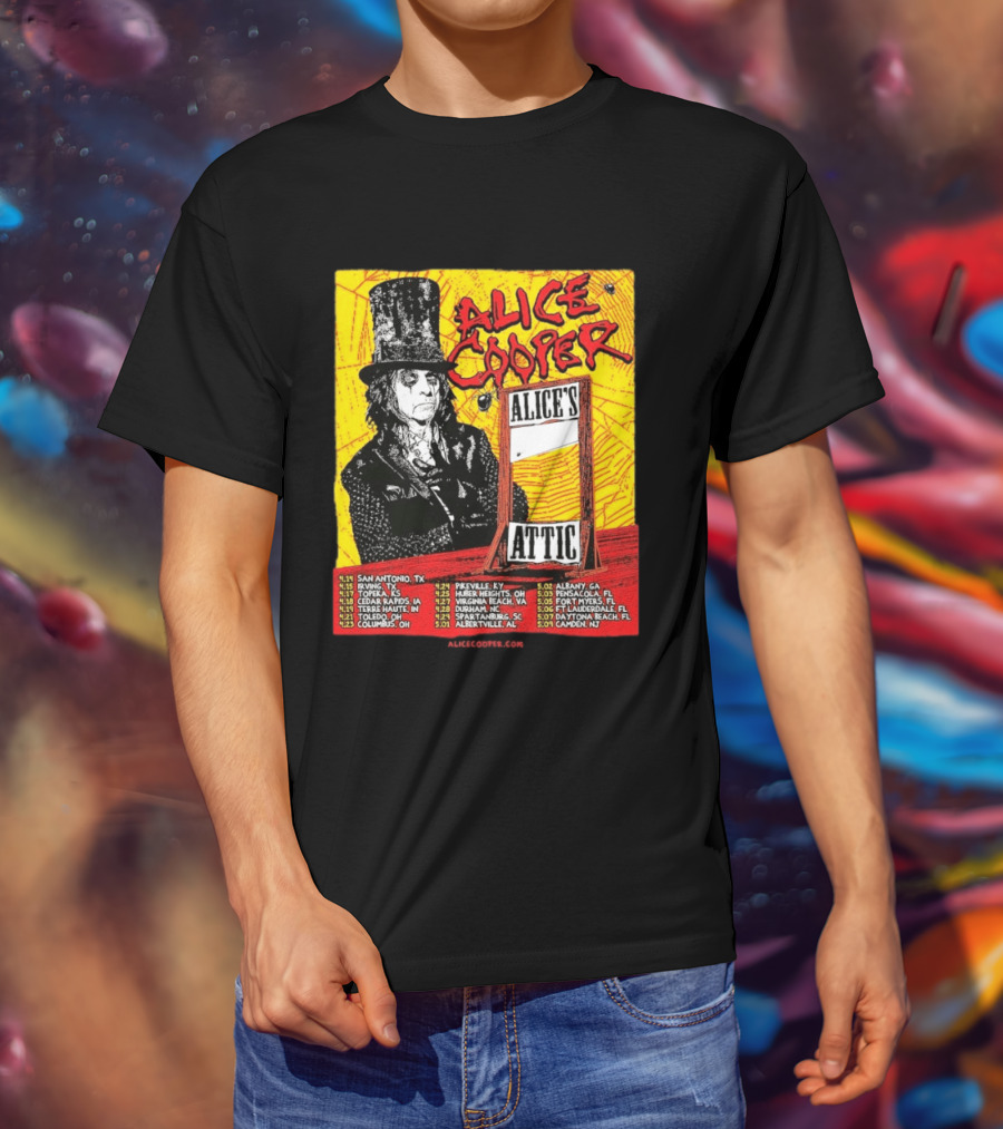 Alice Cooper 2026 Alice's Attic Tour Dates San Antonio Albany Locations T-Shirt